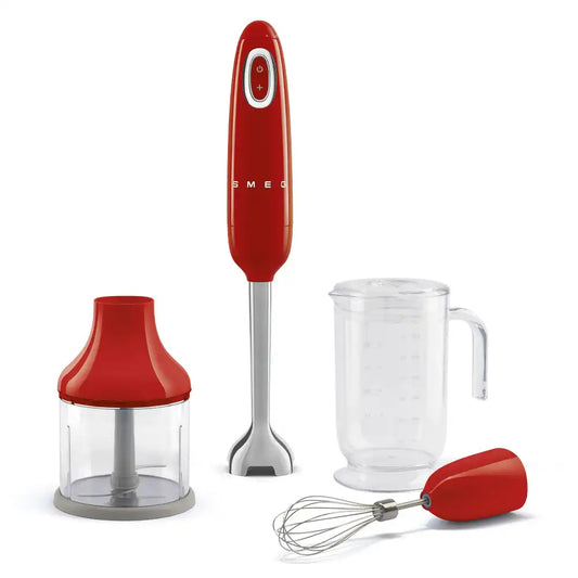 Retro-Style Hand Blender with Accessory Set - Red