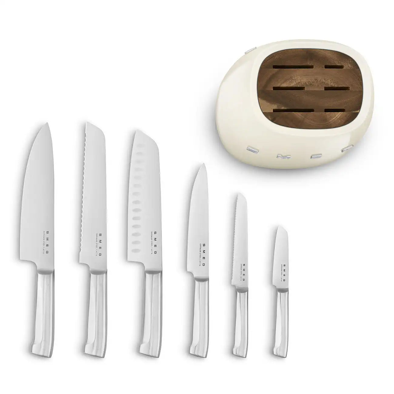 Knife Block Set - Retro-Style Cream