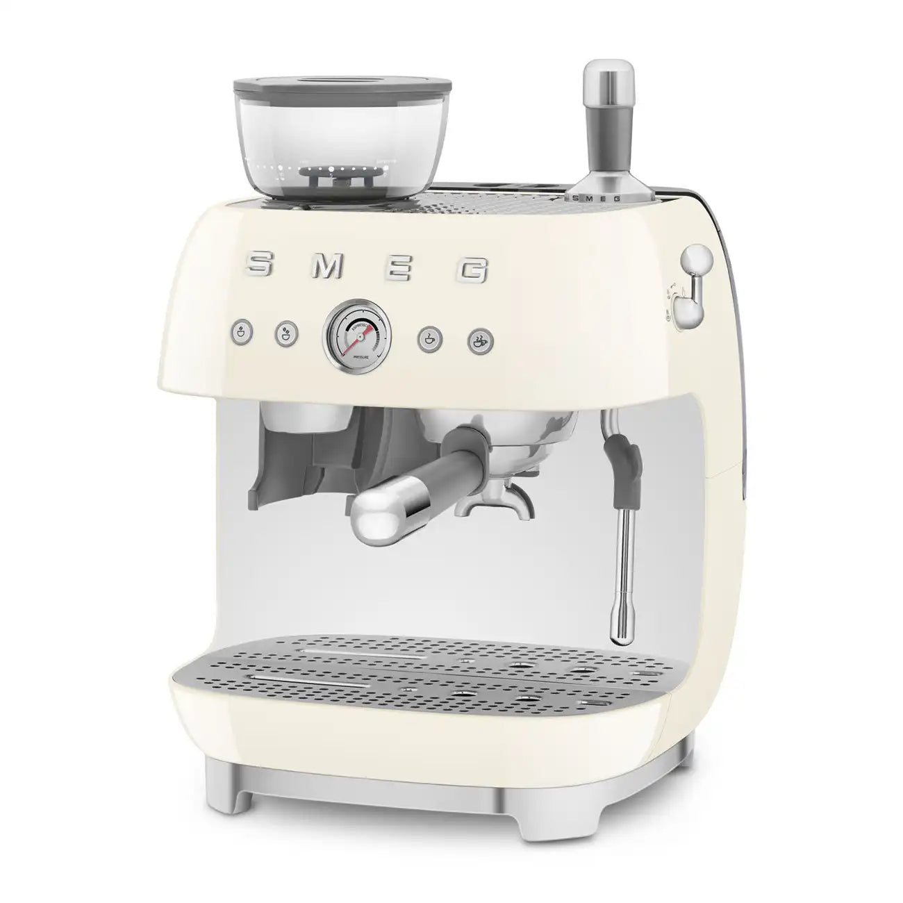Manual Espresso Coffee Machine with Grinder - Retro-Style Cream Glossy