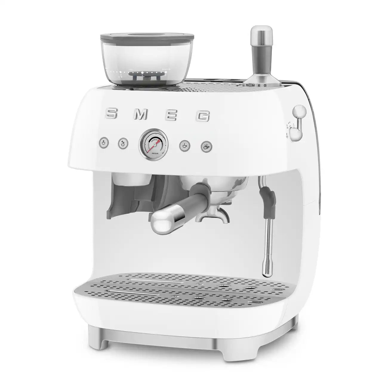 Manual Espresso Coffee Machine with Grinder - Retro-Style White