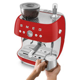 Manual Espresso Coffee Machine with Grinder - Retro-Style Red