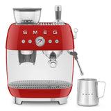 Manual Espresso Coffee Machine with Grinder - Retro-Style Red