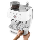 Manual Espresso Coffee Machine with Grinder - Retro-Style White