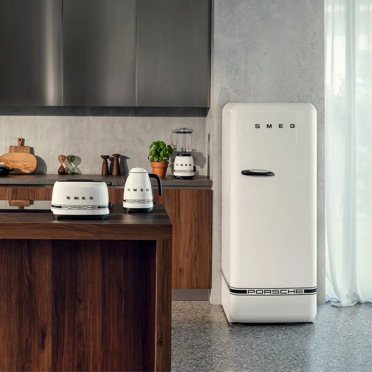 Porsche x SMEG Retro-Style Refrigerator (9.5 cu ft) - Carrara White