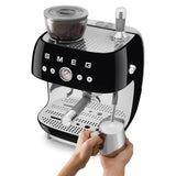 Manual Espresso Coffee Machine with Grinder - Retro-Style Black Glossy