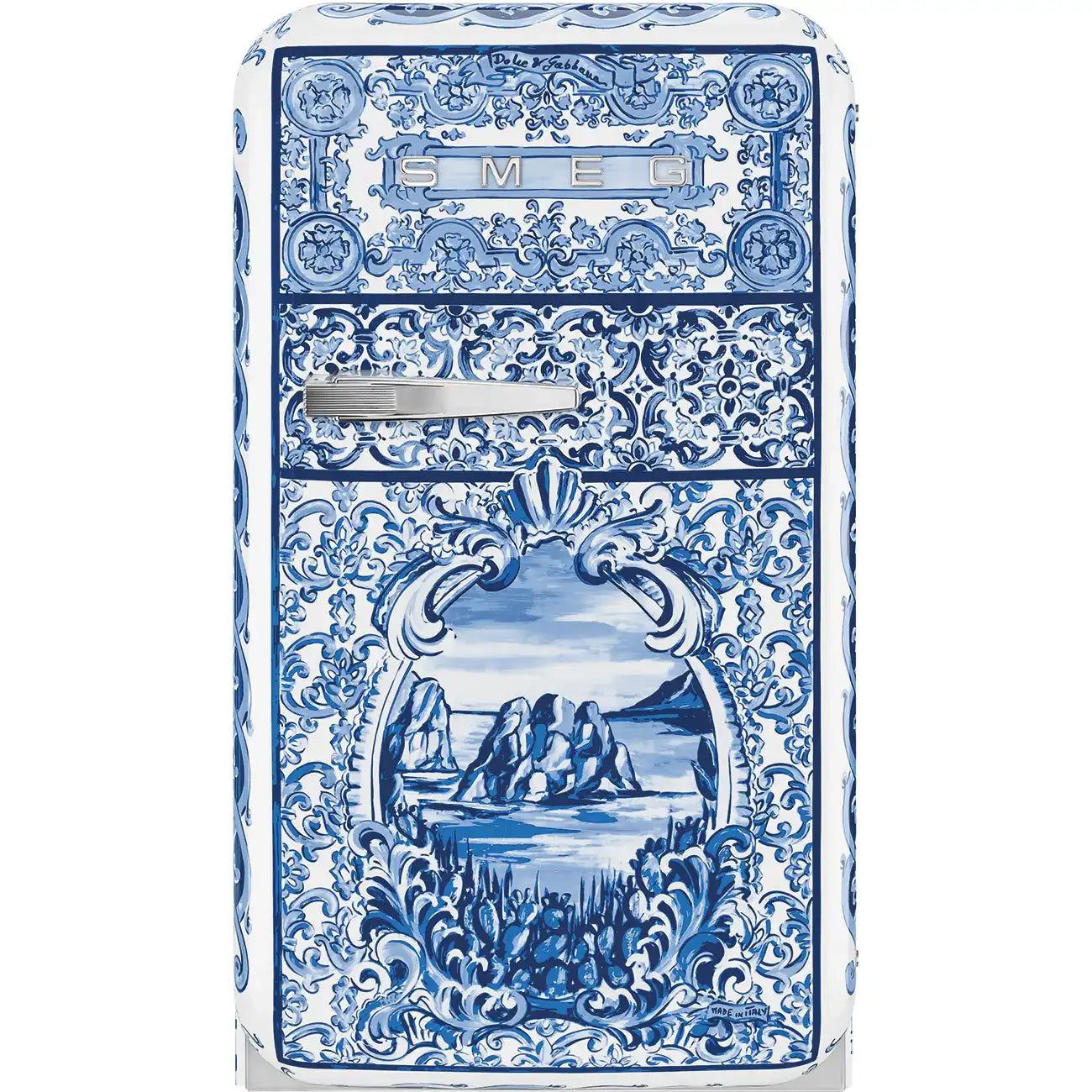SMEG x Dolce&Gabbana Retro-Style Refrigerator (1.2 cu ft, Right Hinge) - Blu Mediterraneo