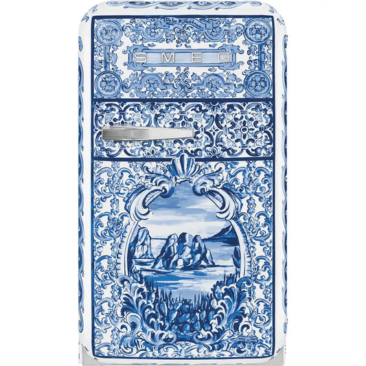 SMEG x Dolce&Gabbana Retro-Style Refrigerator (1.2 cu ft, Right Hinge) - Blu Mediterraneo
