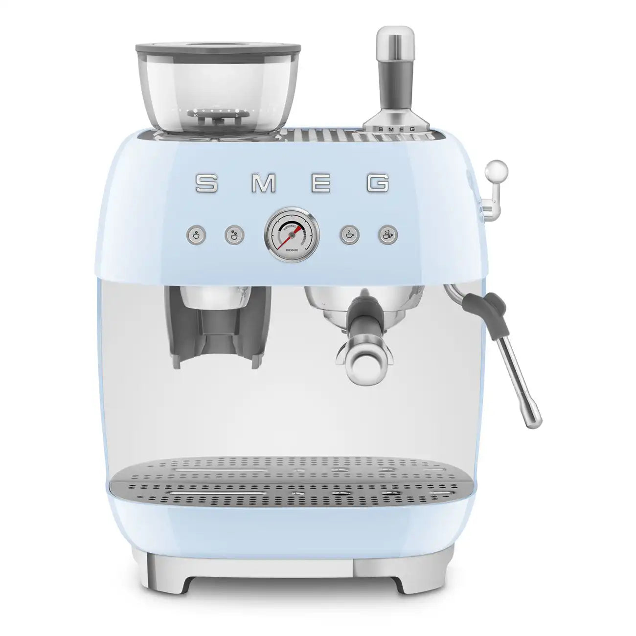 Manual Espresso Coffee Machine with Grinder - Retro-Style Pastel Blue