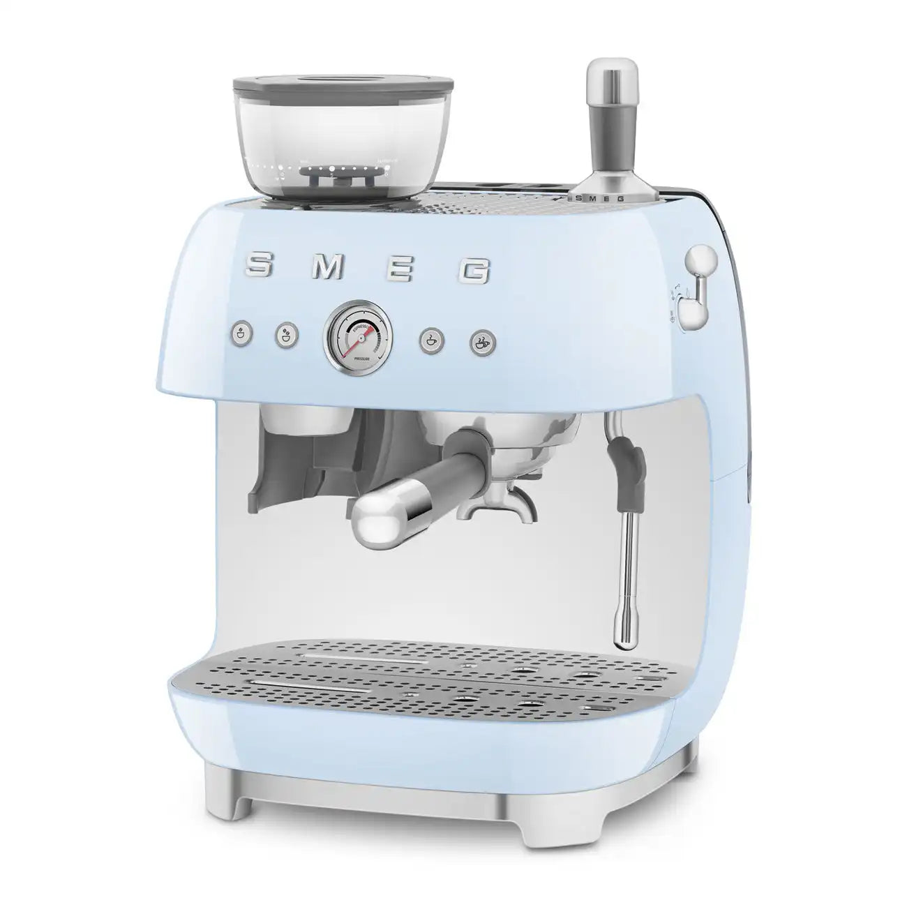 Manual Espresso Coffee Machine with Grinder - Retro-Style Pastel Blue