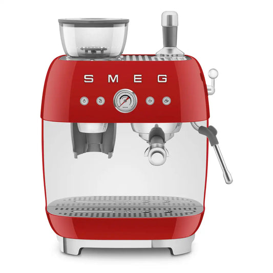 Manual Espresso Coffee Machine with Grinder - Retro-Style Red