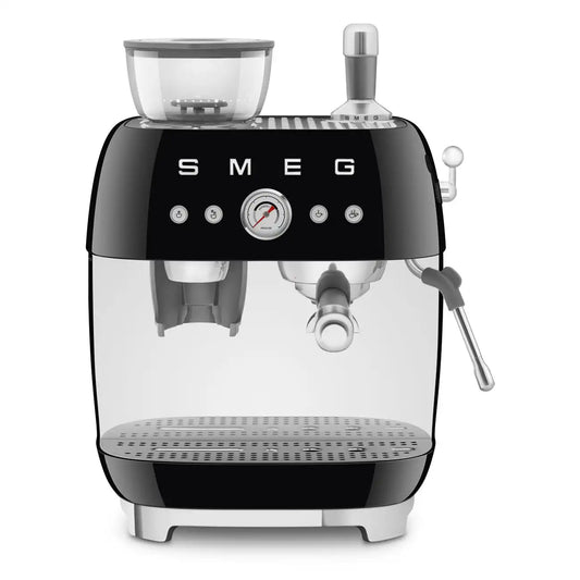 Manual Espresso Coffee Machine with Grinder - Retro-Style Black Glossy