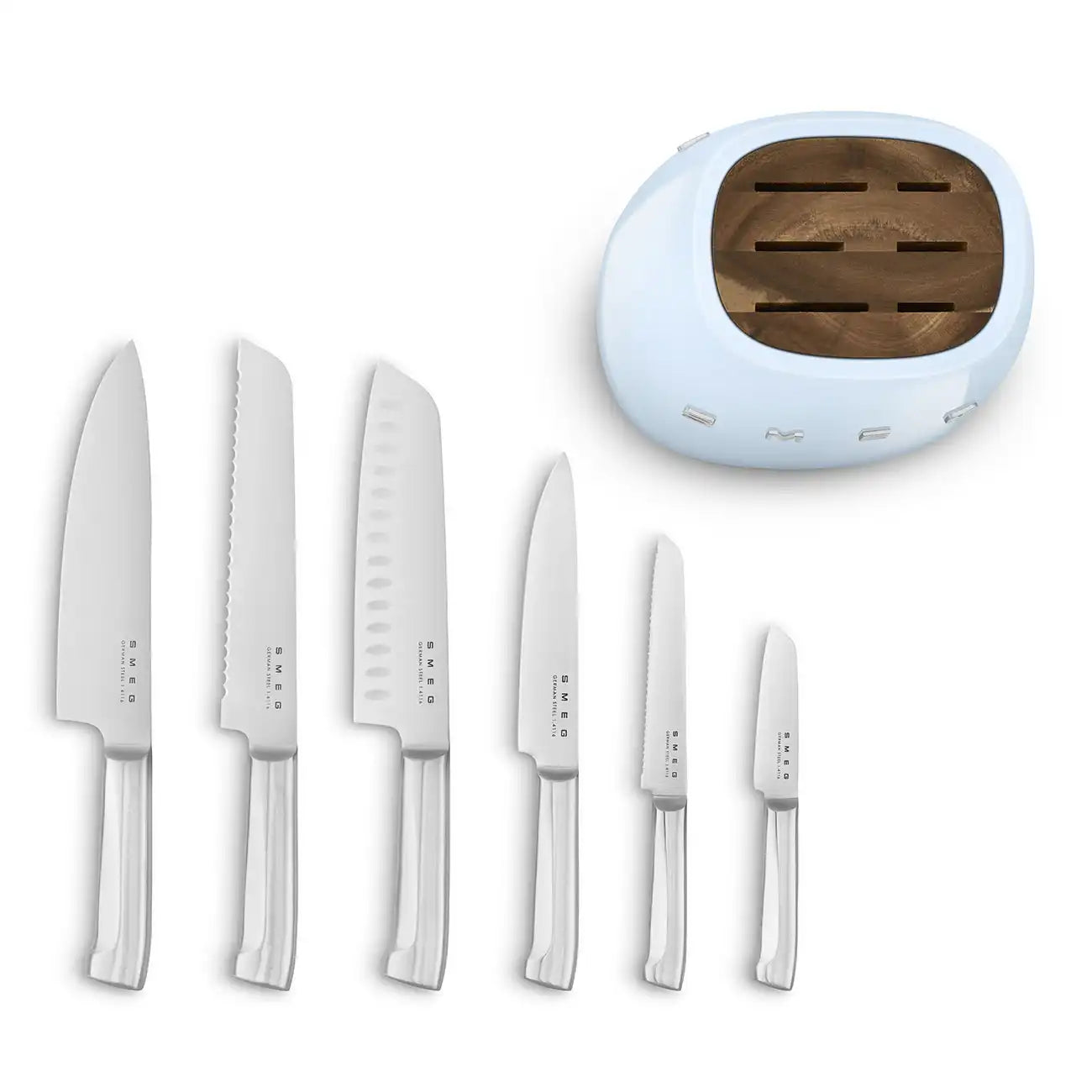 Knife Block Set - Retro-Style Pastel Blue