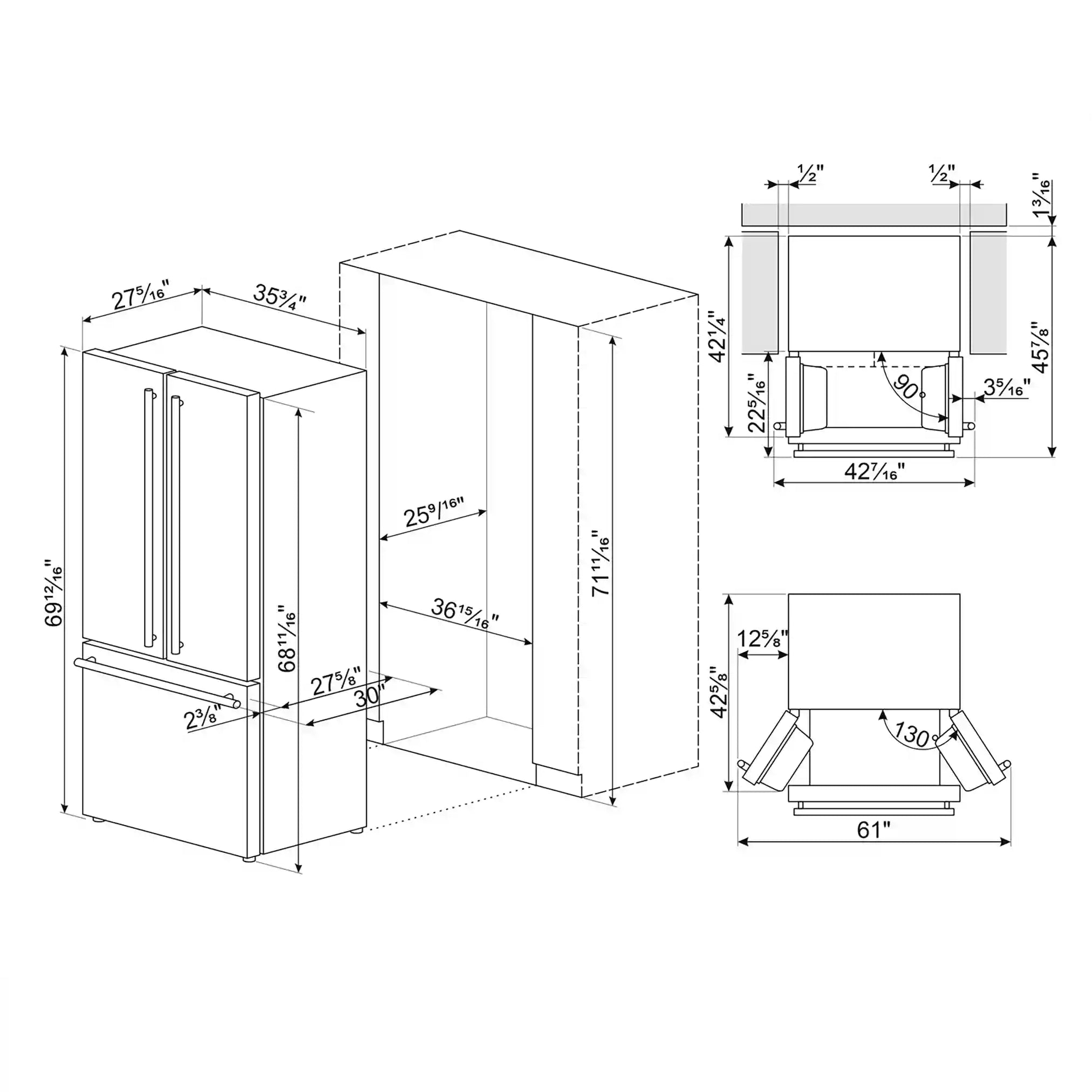 French Door Refrigerator (20.5 cu ft, 36", Freestanding) - Stainless Steel