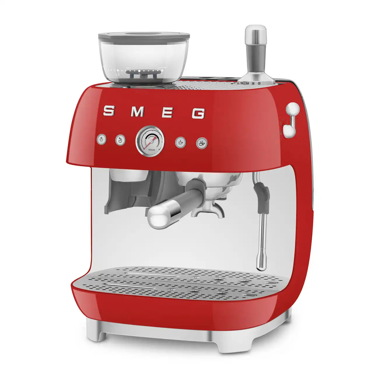 Manual Espresso Coffee Machine with Grinder - Retro-Style Red