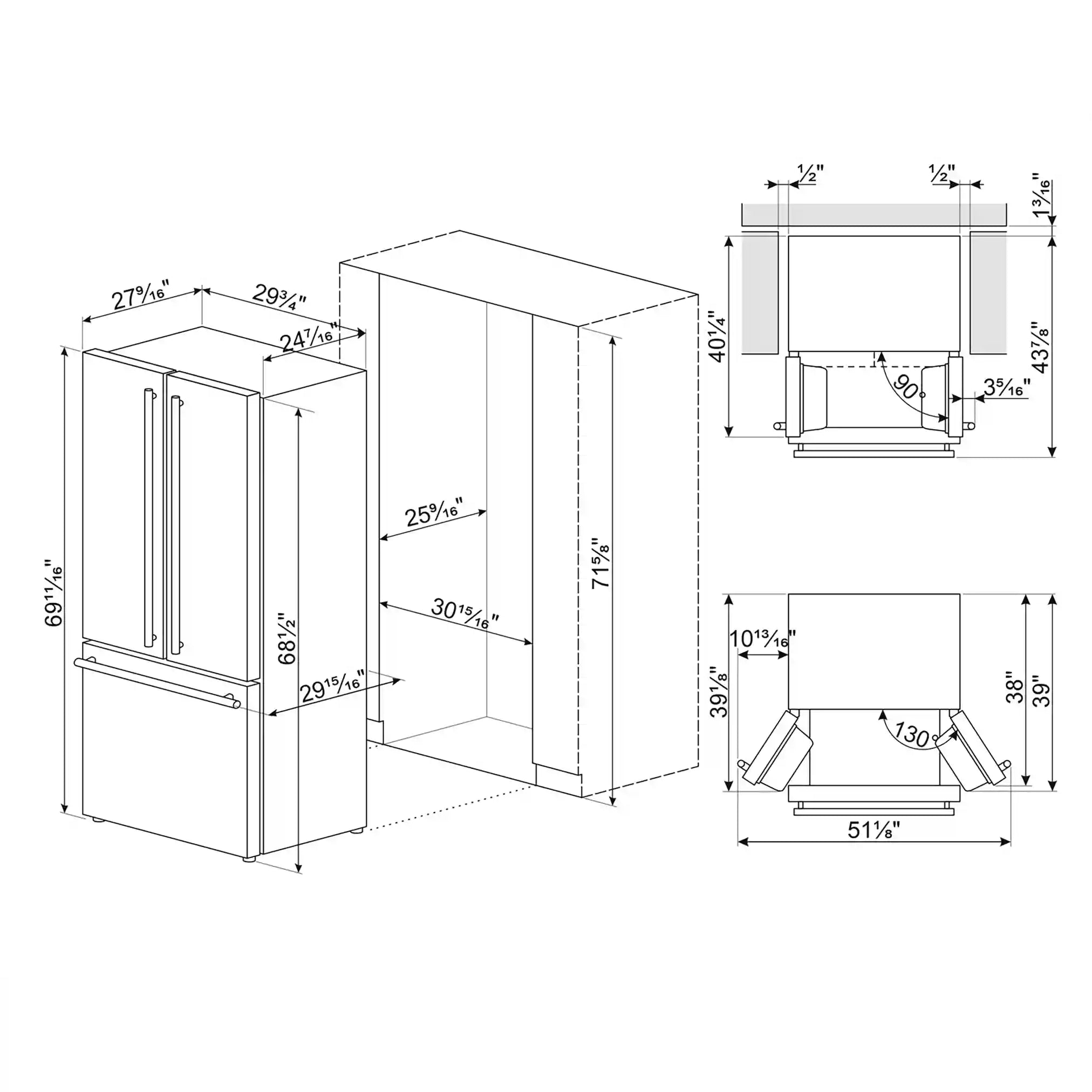 French Door Refrigerator (16 cu ft, 30", Freestanding) - Stainless Steel
