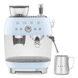 Manual Espresso Coffee Machine with Grinder - Retro-Style Pastel Blue