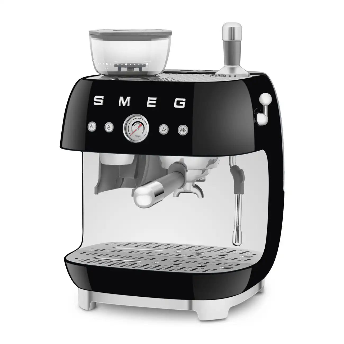Manual Espresso Coffee Machine with Grinder - Retro-Style Black Glossy
