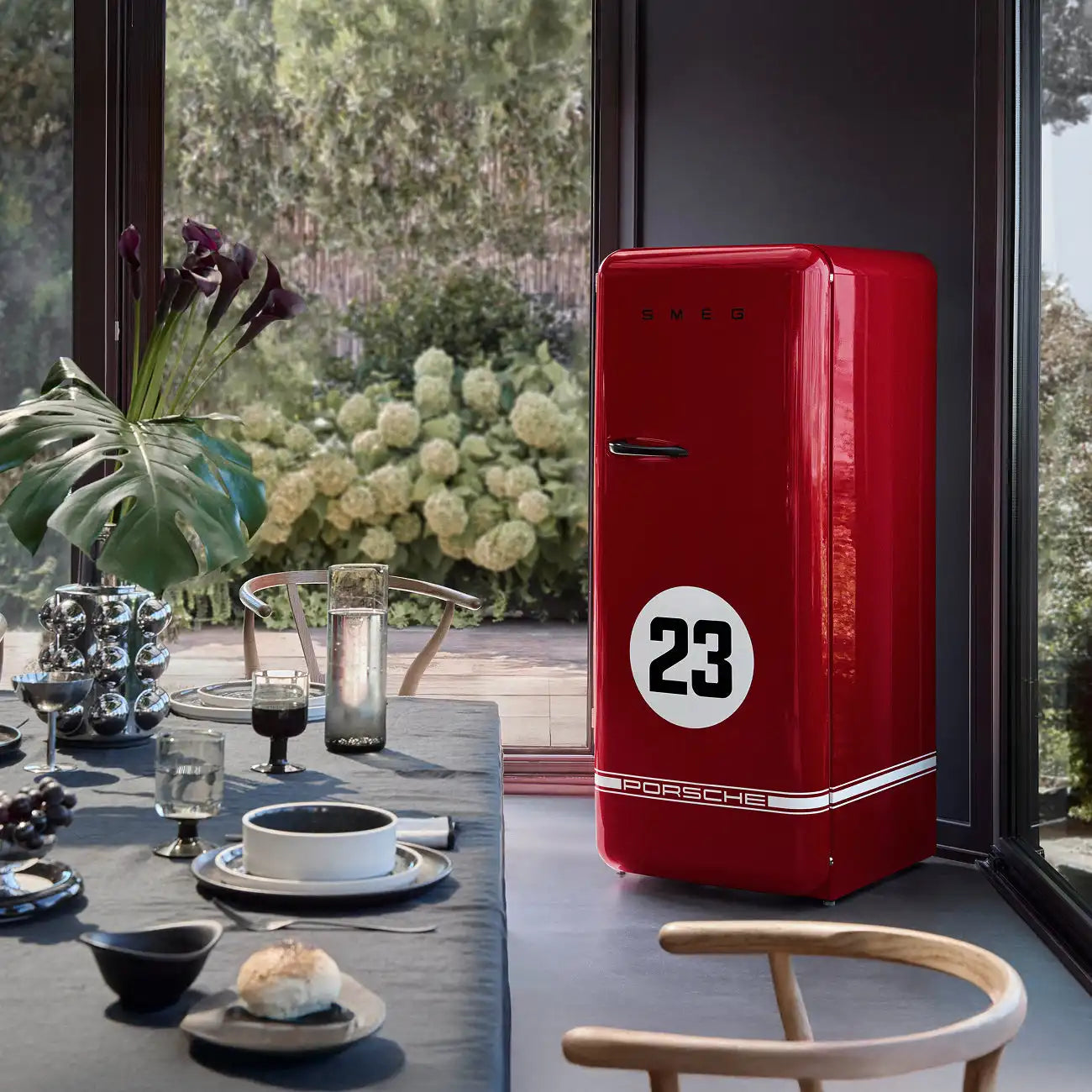 Porsche x SMEG Retro-Style Refrigerator (9.5 cu ft, Right Hinge) - Salzburg Limited Edition, Red