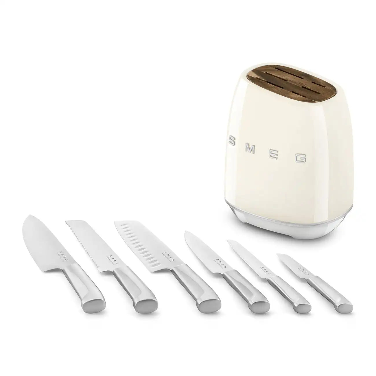 Knife Block Set - Retro-Style Cream