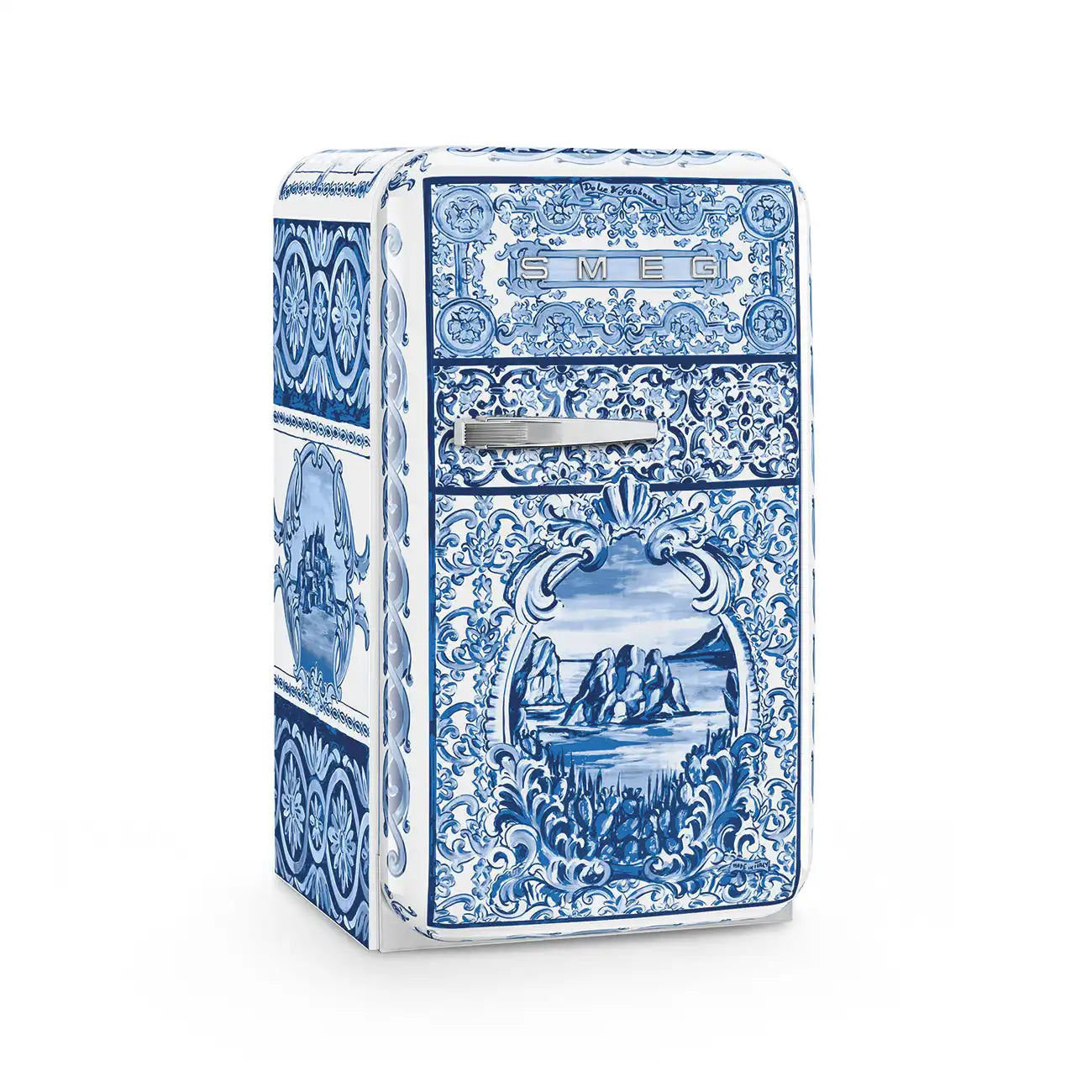 SMEG x Dolce&Gabbana Retro-Style Refrigerator (1.2 cu ft, Right Hinge) - Blu Mediterraneo